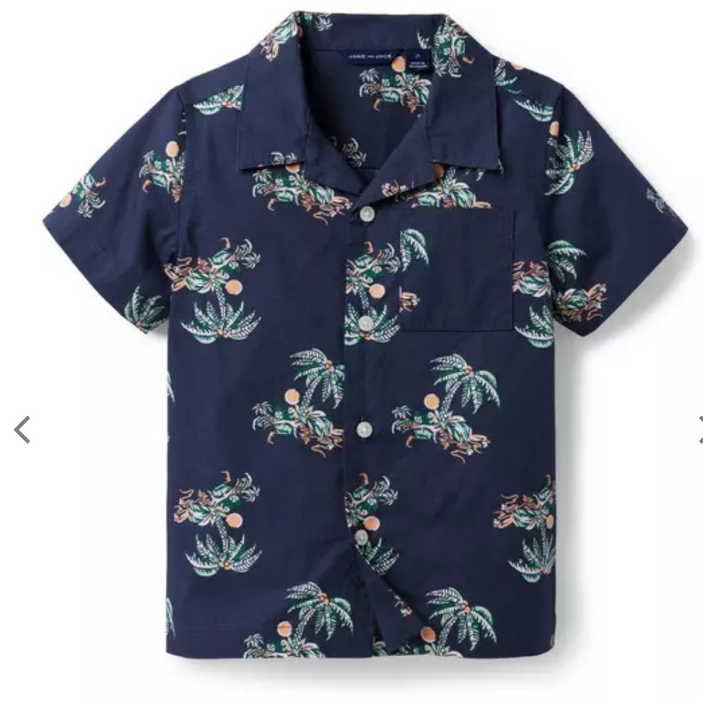 Janie and Jack Island Palm Poplin Canana Button Down Short Sleeve Shirt - Picture 1 of 8
